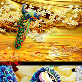 金色孔雀玉兰花客厅背景墙