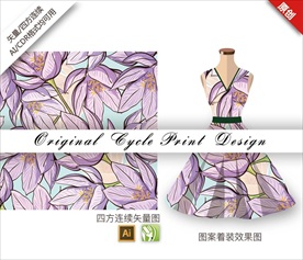 矢量手绘线条花朵抽象印花