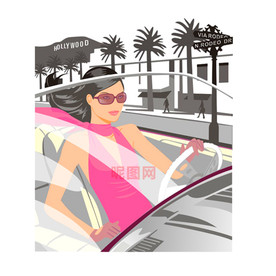 开车兜风的明星美女矢量图