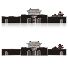 古城墙城楼剪影CDR矢量图雕刻