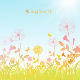 蒲公英草丛中花朵开放背景图