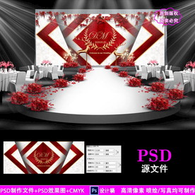 红白色大理石婚庆背景设计