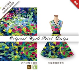 矢量手绘抽象油画撞色绚丽印花