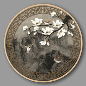 玉兰花鸟水墨山新中式装饰画