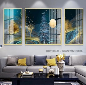 轻奢线条发财树晶瓷装饰画