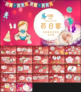 满月百日宴大屏PPT相册