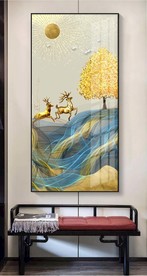 麋鹿风景油画装饰画