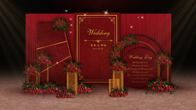 红色系婚礼迎宾区
