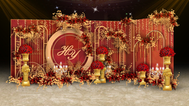 红金色婚礼迎宾区