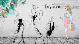 手绘女装背景墙