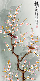 原创玄关梅花花鸟飘香私语背景墙