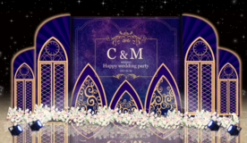 蓝紫色婚礼迎宾区