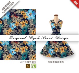 矢量抽象撞色几何花朵花纹图案