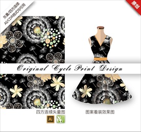 矢量抽象蒲公英手绘花朵花纹图案