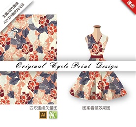 矢量抽象叶子手绘花朵花纹图案