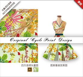 清新矢量手绘抽象色块花朵图案