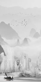 中式水墨山水山水情水墨画