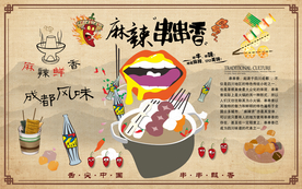 麻辣串串香背景墙装饰画