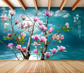 玉兰花好月圆风景画电视背景墙
