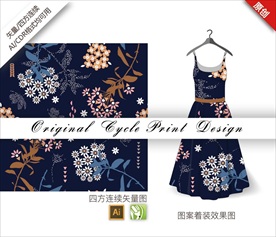 矢量抽象手绘菊花花朵循环图案