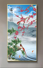 原创玄关梅花喜鹊竹子装饰画壁画