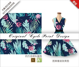 矢量抽象手绘丛林花朵循环图案