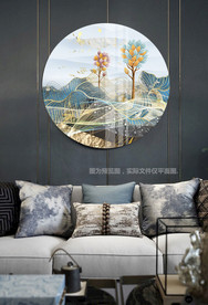 新中式别墅山水圆形装饰画