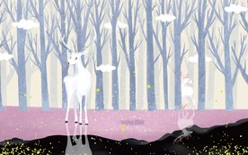 北欧梦幻森林手绘麋鹿背景墙壁画
