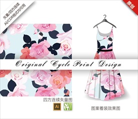 原创抽象水彩月季手绘循环图案