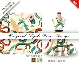 原创丛林叶豹纹野性手绘循环图案