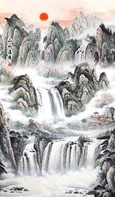 国画山水瀑布