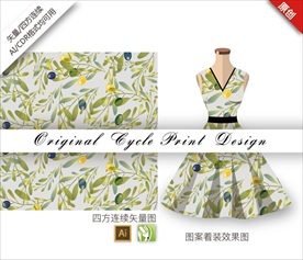 原创手绘中国风叶子循环图案