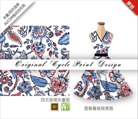 原创手绘中国风康乃馨循环图案