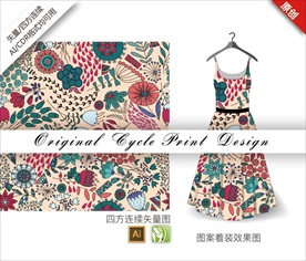 原创矢量线条花朵抽象循环图案