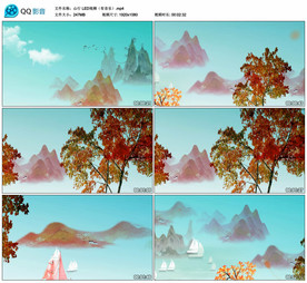 山行 水墨秋天落叶舞台背景视频