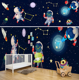 宇宙太空儿童房背景墙