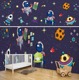 太空星空儿童房背景墙