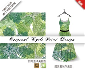 原创抽象插画手叶子线条循环图案