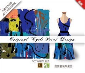 原创手绘色块油画抽象循环图案