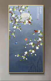 原创玄关玉兰花鸟雅啥兰香装饰画