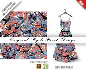 原创抽象树叶几何色块循环图案