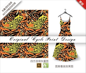 原创手绘豹纹抽象条纹循环图案