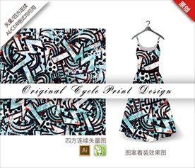 原创手绘涂鸦抽象几何体循环图案