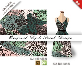 原创手绘花草抽象插画循环图案