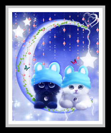 月亮星星可爱黑白猫装饰画