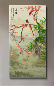 原创玄关梅花喜鹊喜梅装饰画壁画