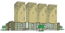 纯手绘创意楼房居民房大厦并排大