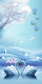 唯美天鹅湖玄关背景