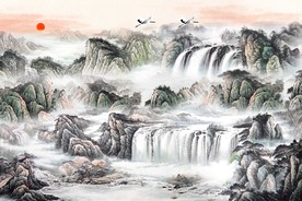 山水瀑布画