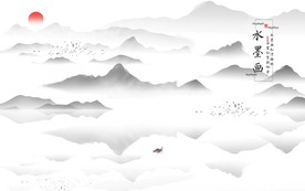 水墨山水中式风景画背景墙